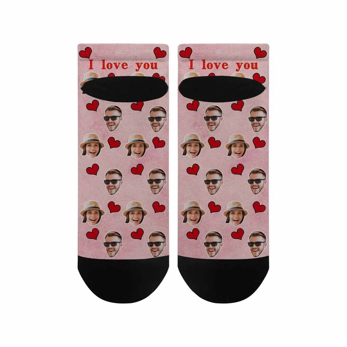 Custom Couple Photo Socks Personalized Red Love Couple Women's Ankle Socks