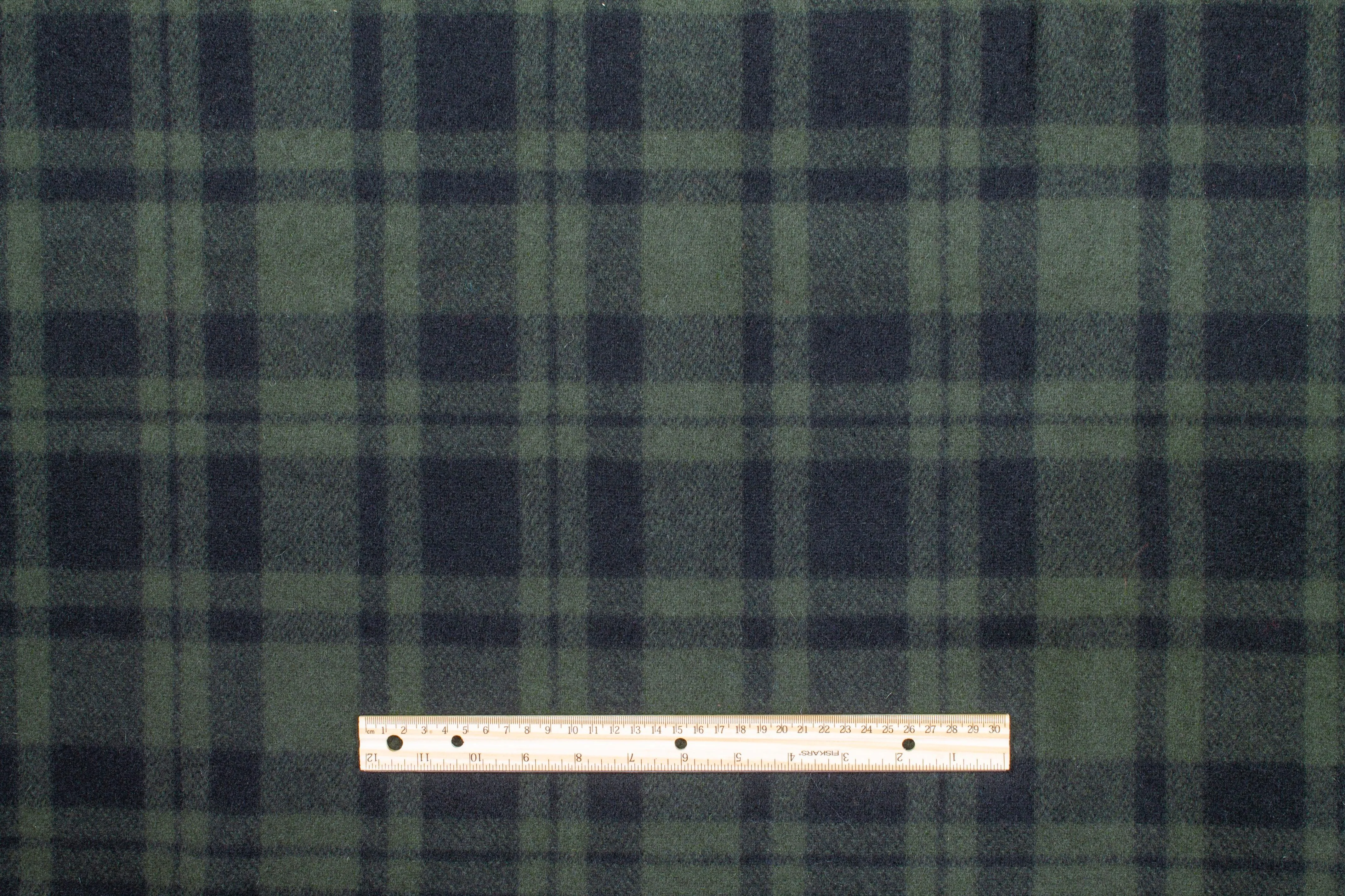 Dark Green Plaid Double Faced Italian Wool Coating