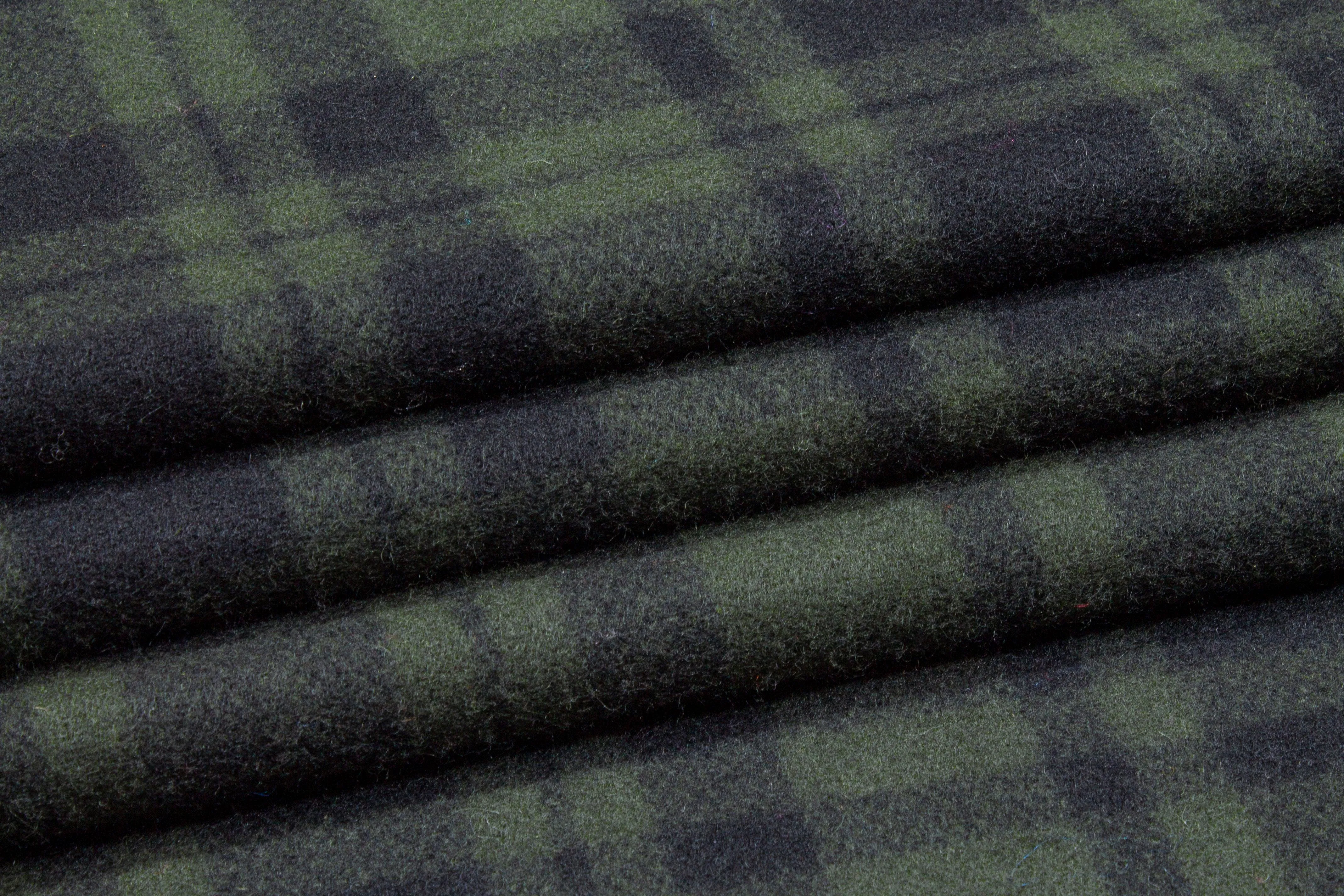 Dark Green Plaid Double Faced Italian Wool Coating