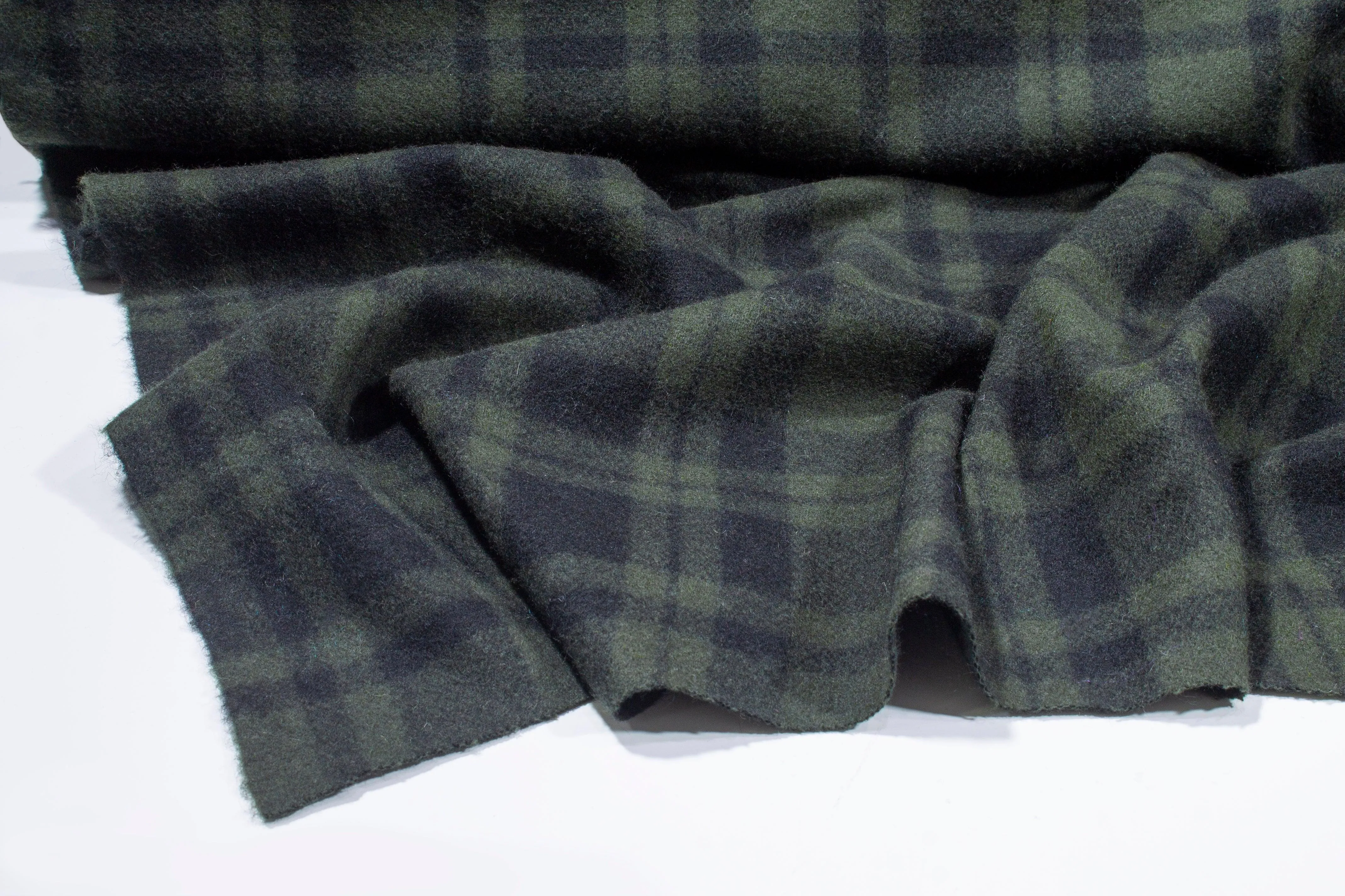 Dark Green Plaid Double Faced Italian Wool Coating