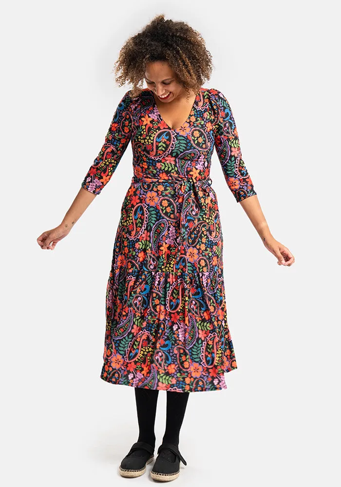 Daryl Colourful Paisley Print Tiered Hem Midi Dress