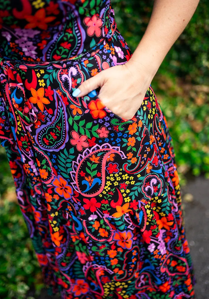 Daryl Colourful Paisley Print Tiered Hem Midi Dress