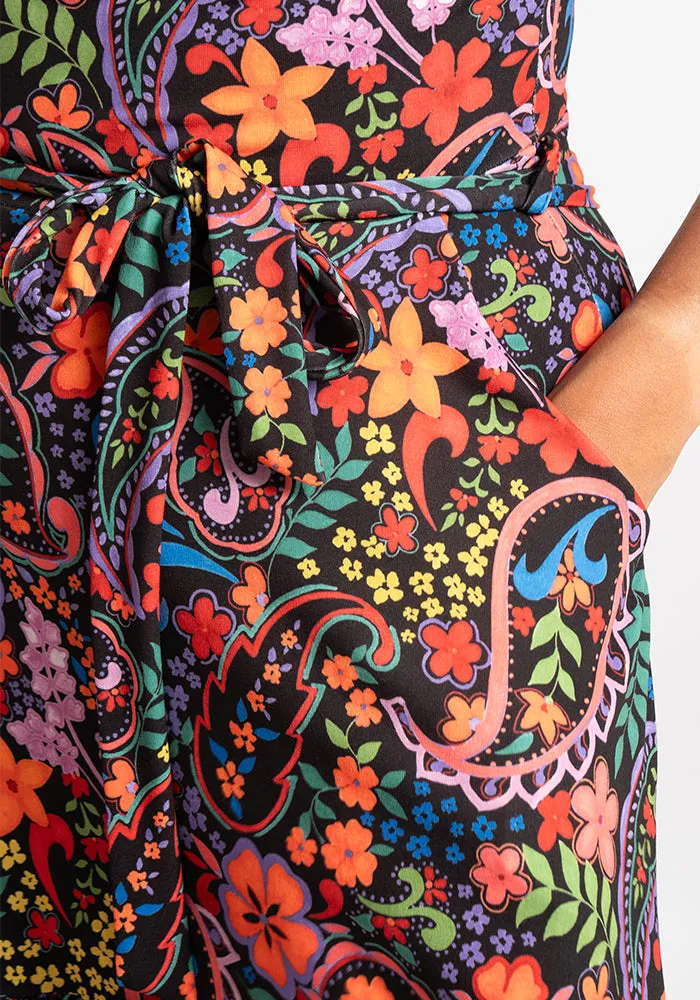 Daryl Colourful Paisley Print Tiered Hem Midi Dress