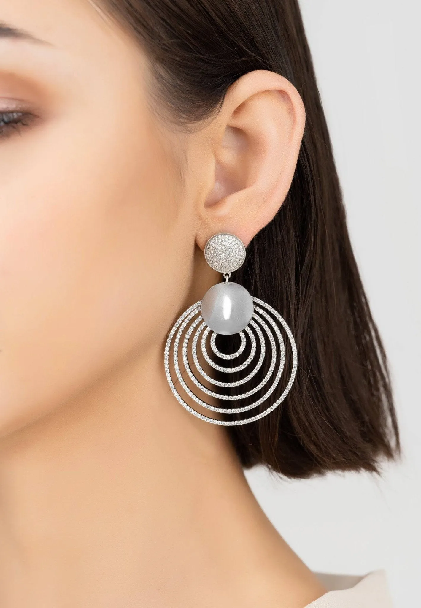 Descending Circles Drop Earrings Silver White