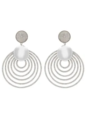 Descending Circles Drop Earrings Silver White