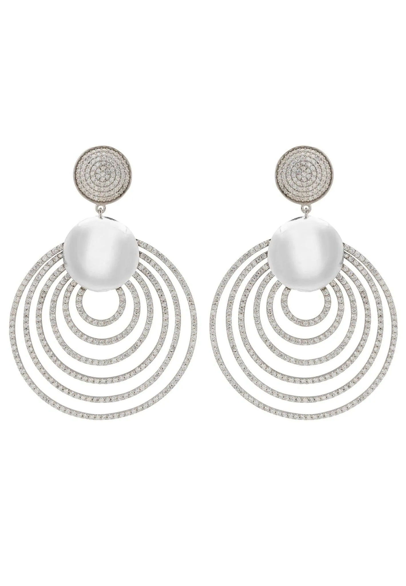 Descending Circles Drop Earrings Silver White