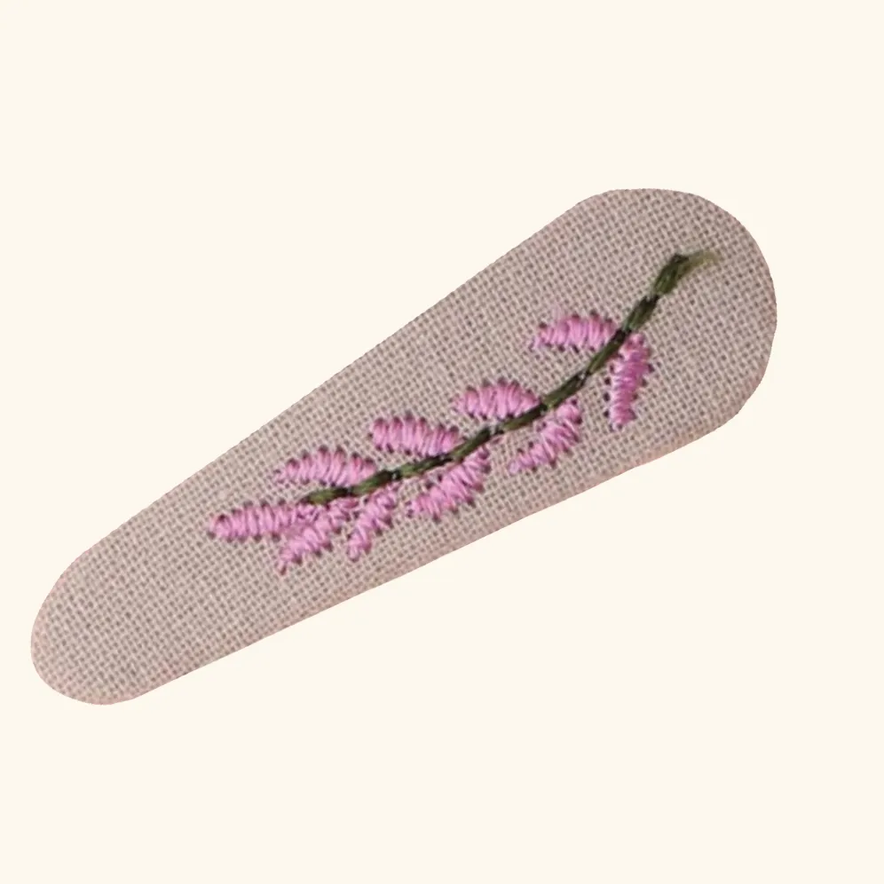 'Embroidered Flower' Hair Clip in Mauve and Lilac