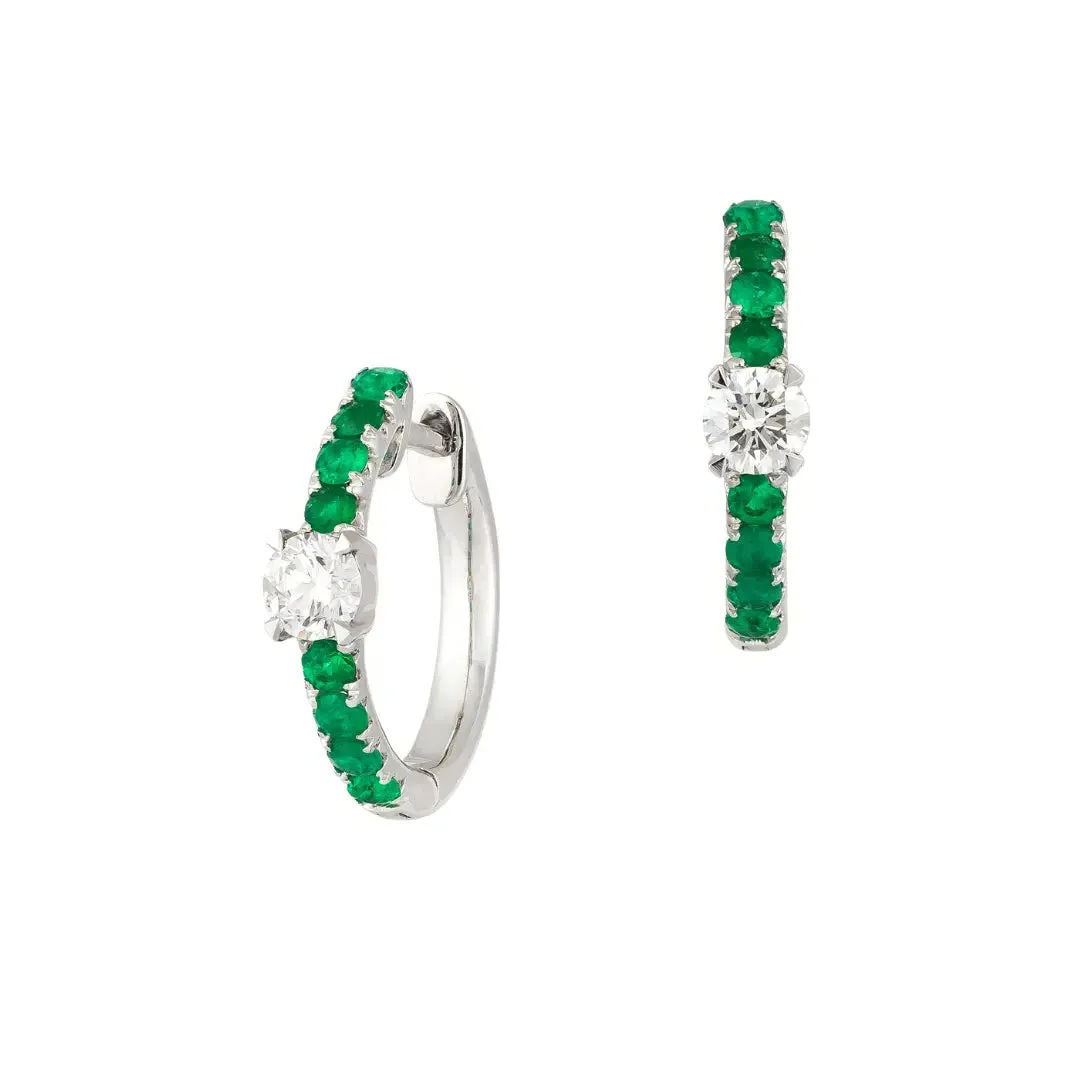 Emerald and Diamond Small Hoop Earrings