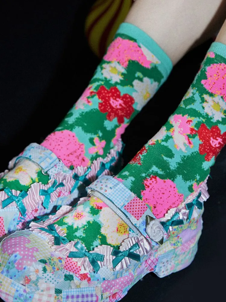 Floral Flower Pixel Socks 2-piece set【s0000002102】