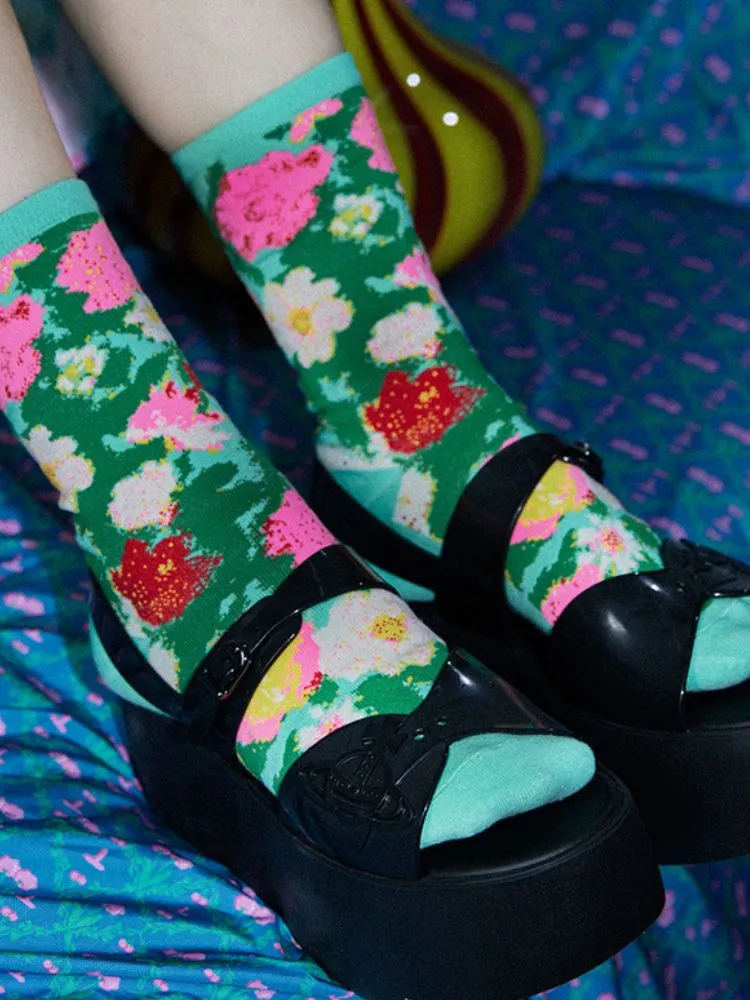 Floral Flower Pixel Socks 2-piece set【s0000002102】