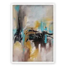 Framed vertical beige, black & teal abstract wall art print