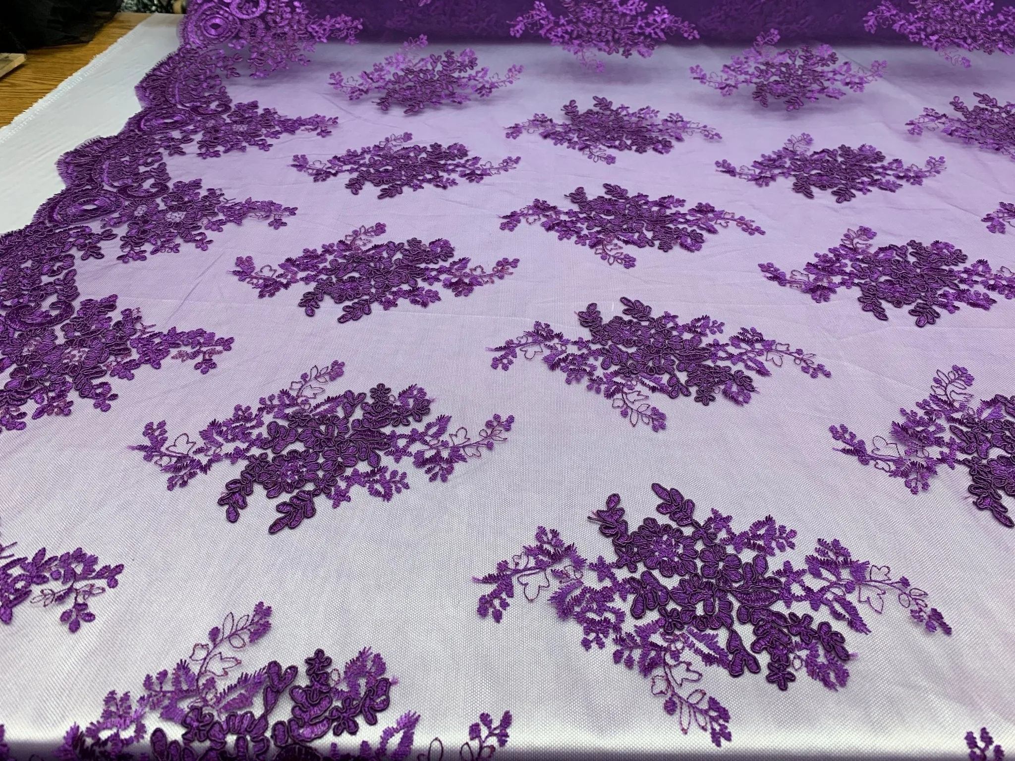 French Design Flower/Floral Mesh Lace (By The Yard)  Embroidery Lace Fabric (Purple) For Tablecloths/ Runners/ Skirts/ Costumes