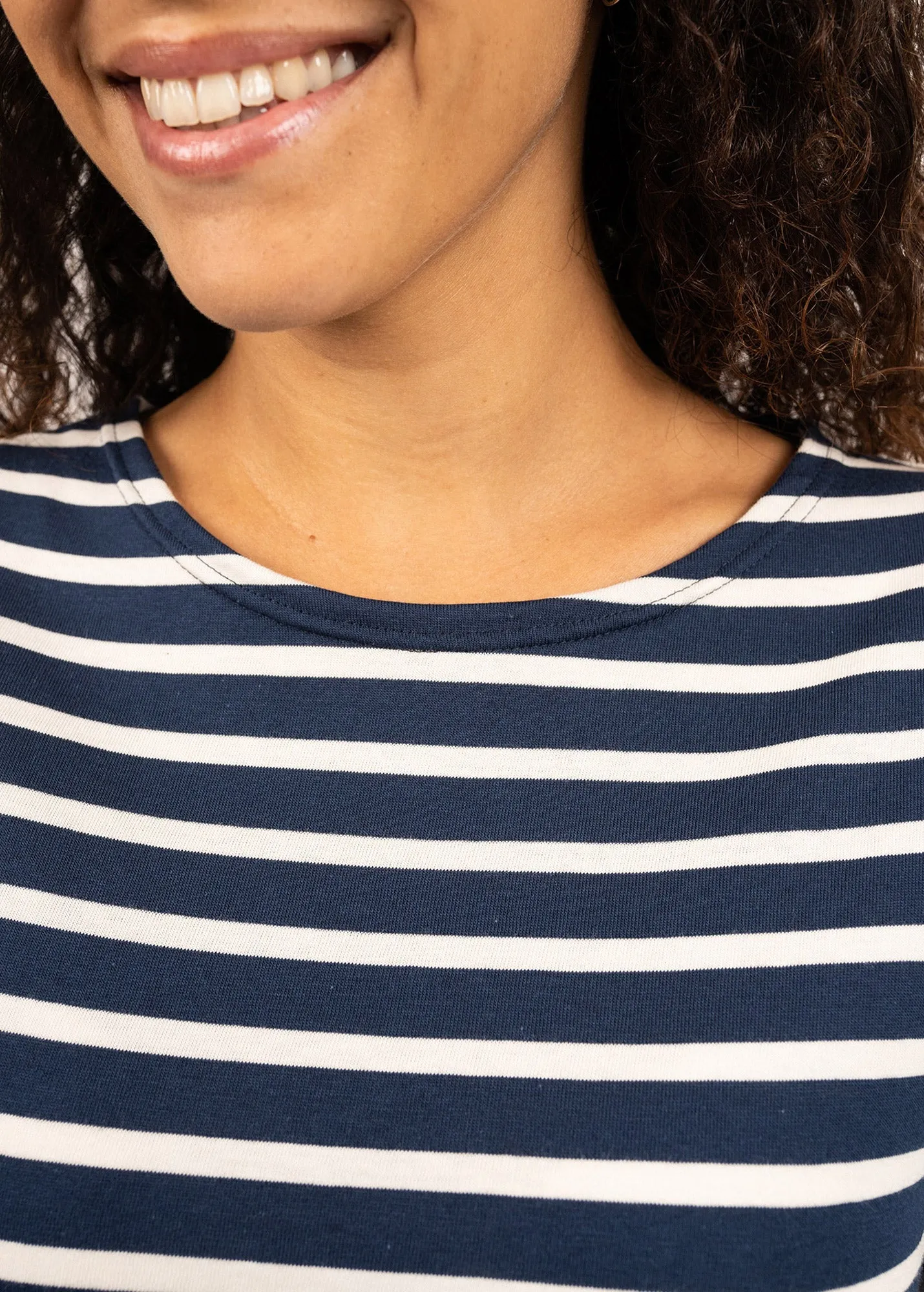 GALATHEE II - Breton Striped Top with ¾ Sleeve | Soft Cotton | Women Fit (NAVY / ECRU)