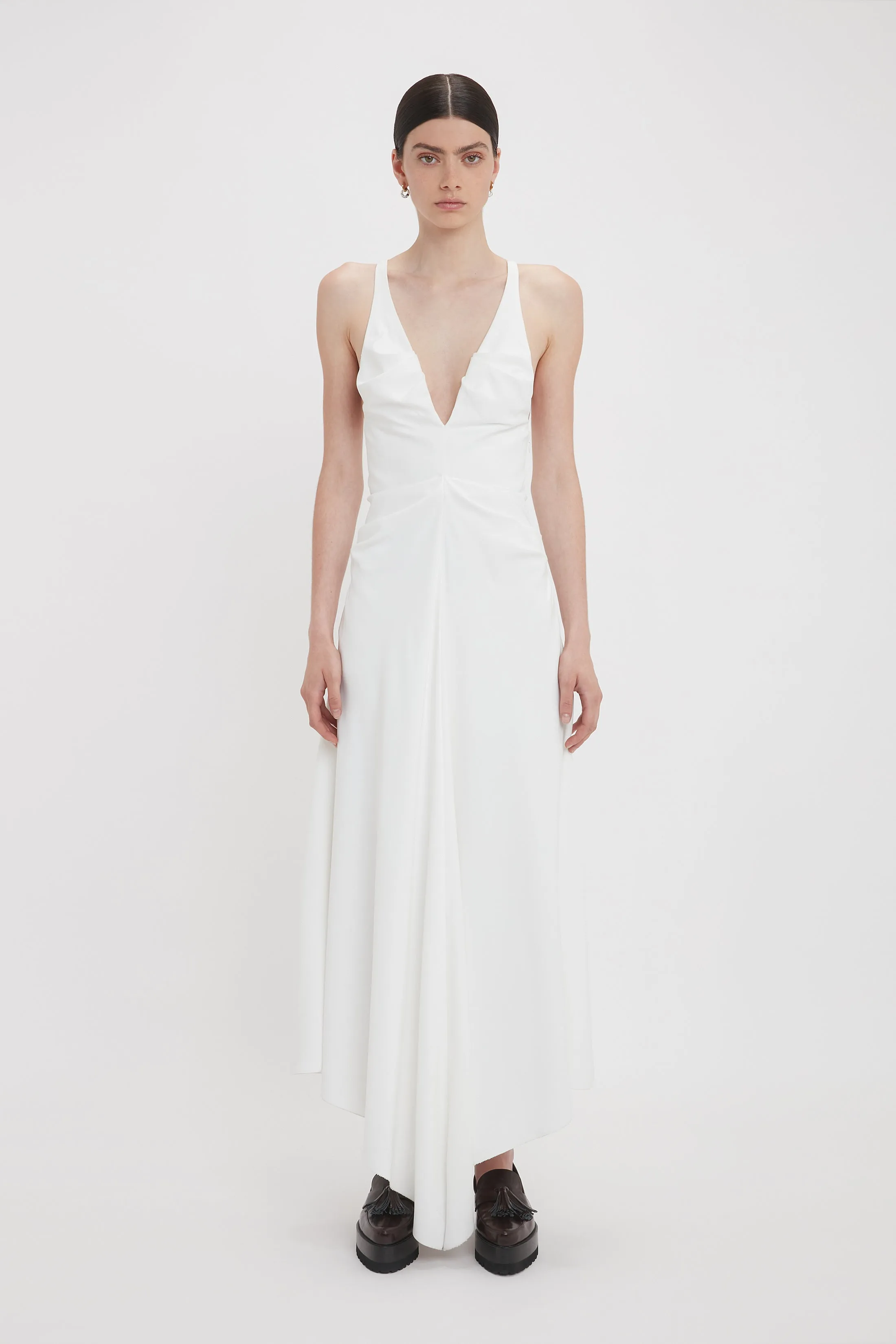 Gathered Racer Back Dress In White