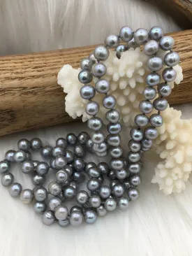 Gray near Round Natural Freshwater Pearl Necklace 34'' AA 7mm, Hand Knotted, High Luster Freshwater Pearl, Fast Shipping