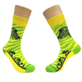 Green and Yellow Zebra Safari Socks from the Sock Panda (Adult Small -  Shoe Sizes 2-5)