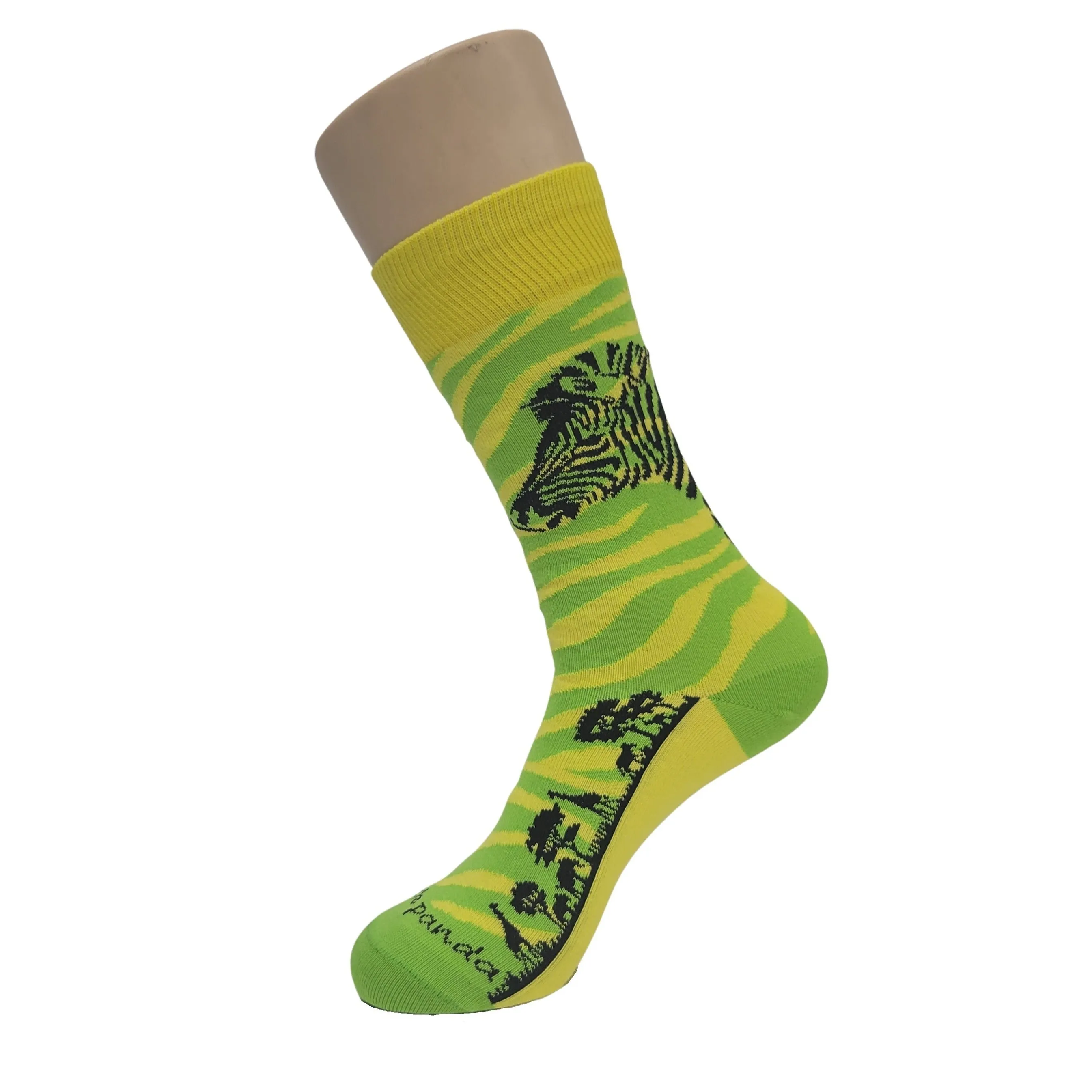 Green and Yellow Zebra Safari Socks from the Sock Panda (Adult Small -  Shoe Sizes 2-5)