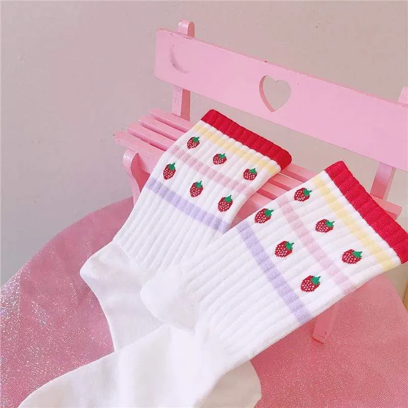 Harajuku Strawberry Printed Socks