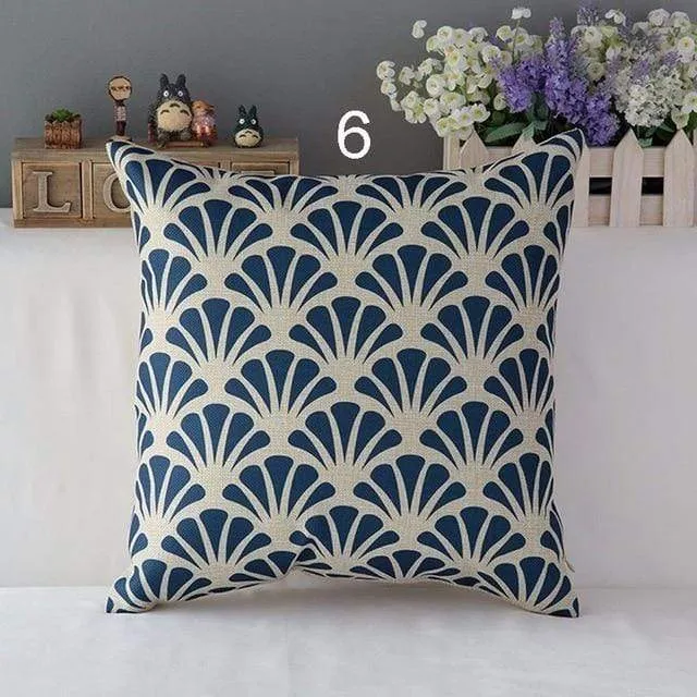 High Quality Linen Cotton Deep Blue Geometry Throw Pillow Case