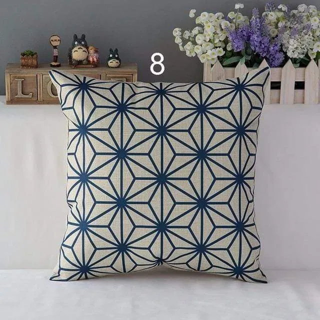 High Quality Linen Cotton Deep Blue Geometry Throw Pillow Case