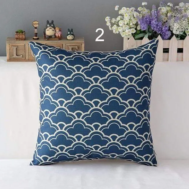 High Quality Linen Cotton Deep Blue Geometry Throw Pillow Case