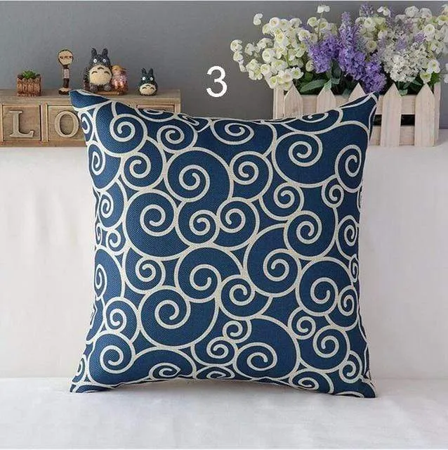 High Quality Linen Cotton Deep Blue Geometry Throw Pillow Case