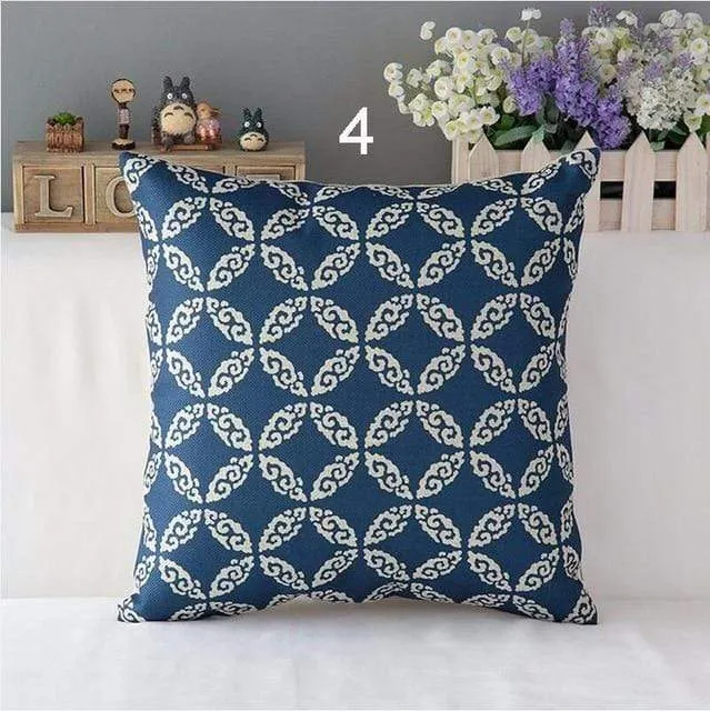 High Quality Linen Cotton Deep Blue Geometry Throw Pillow Case