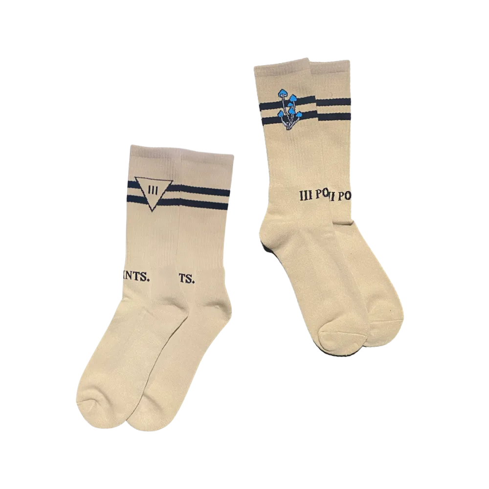 III Points Blue Flower White Crew Socks