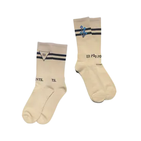 III Points Blue Flower White Crew Socks