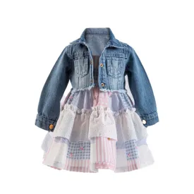 Infant and Toddler Girl's Sundress and Crop Jean Jacket 2-Piece Adorable Outfit