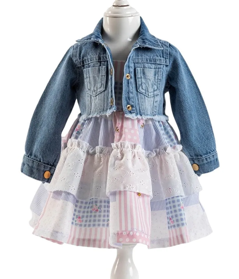 Infant and Toddler Girl's Sundress and Crop Jean Jacket 2-Piece Adorable Outfit