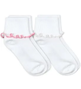 Jefferies Socks Girls Seamless Ripple Edge Smooth Toe Turn Cuff Socks Pink / White 2 Pack