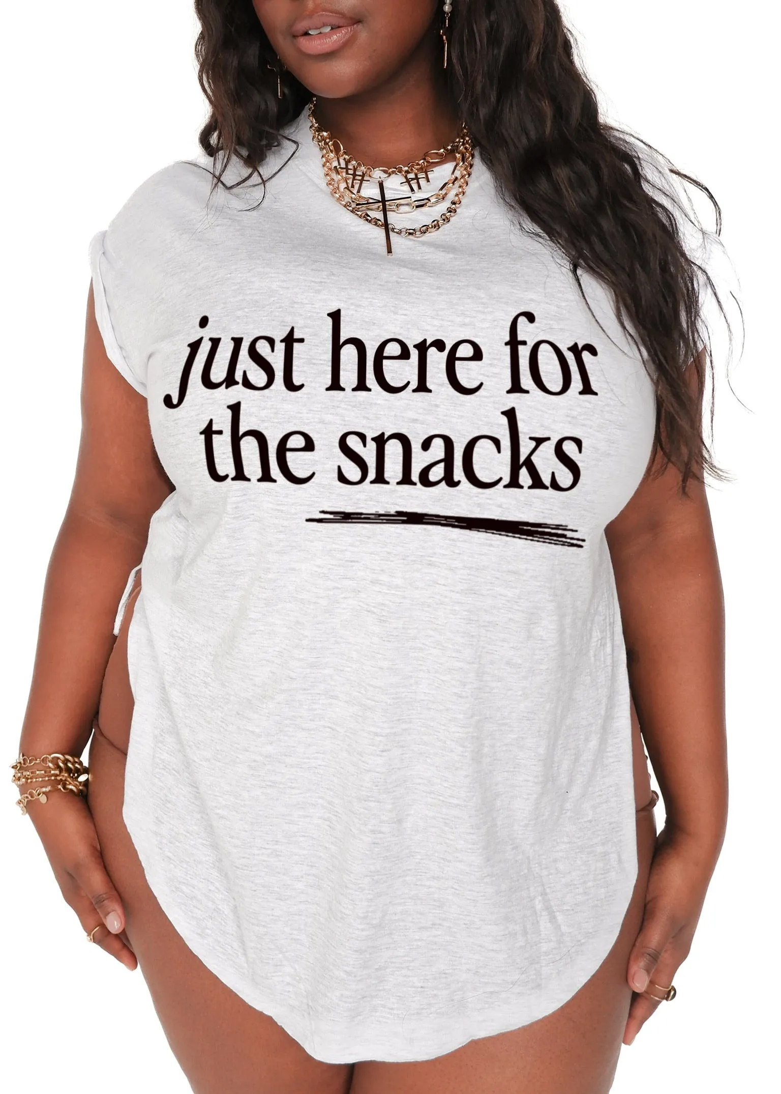 JUST HERE FOR THE SNACKS SIDE SLIT TEE