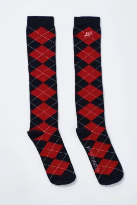 knee length socks -  navy argyle