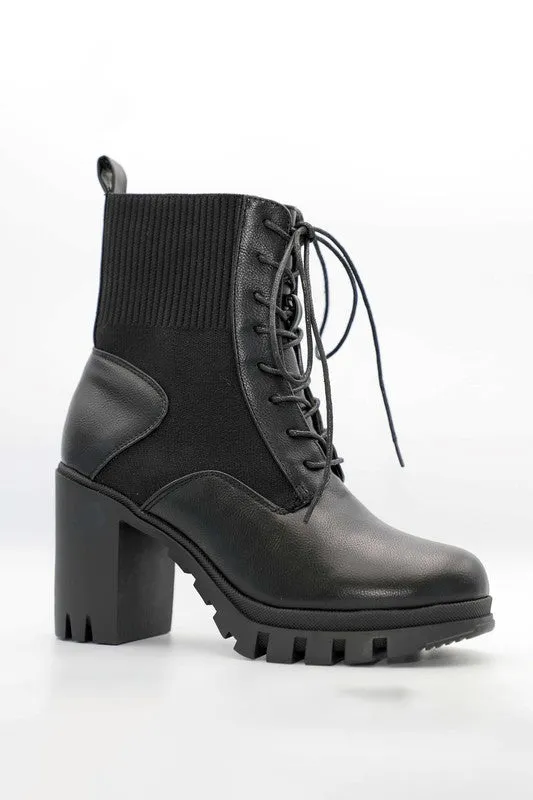 Lace Up Platform Ankle Block Bootie