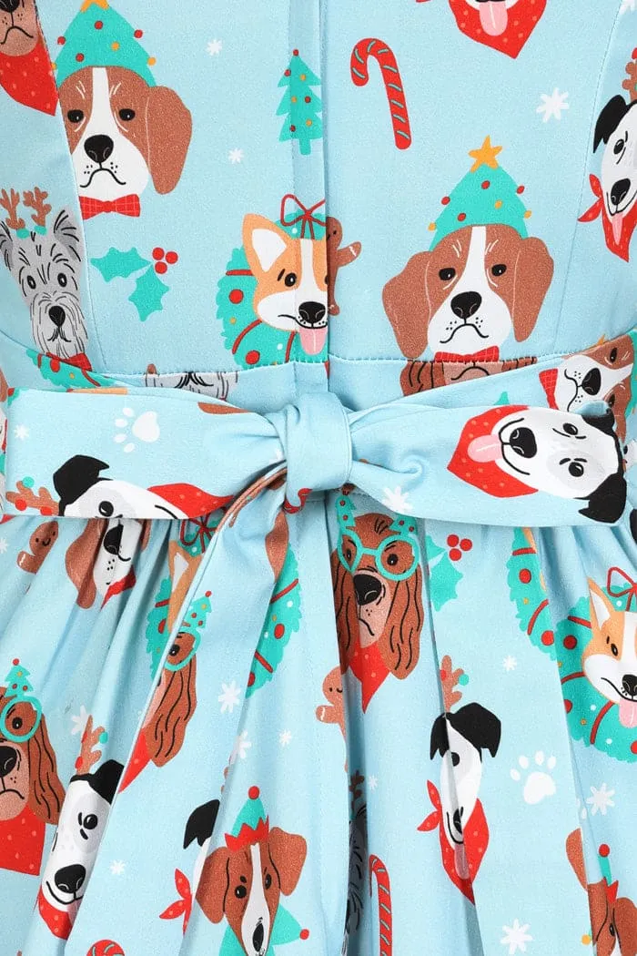 Lady Vintage Tea Dress in Christmas Pups Print Christmas