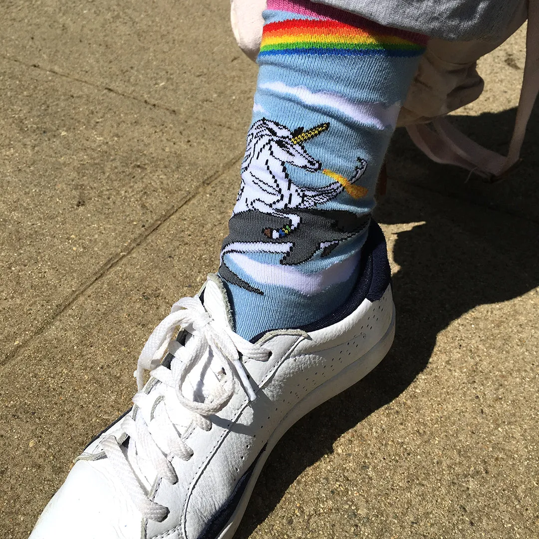 Land of Dreams Socks - Fire Breathing Unicorn on a Dolphin!