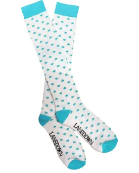 Lansdown Hearts Riding Boot Socks - White/Aqua