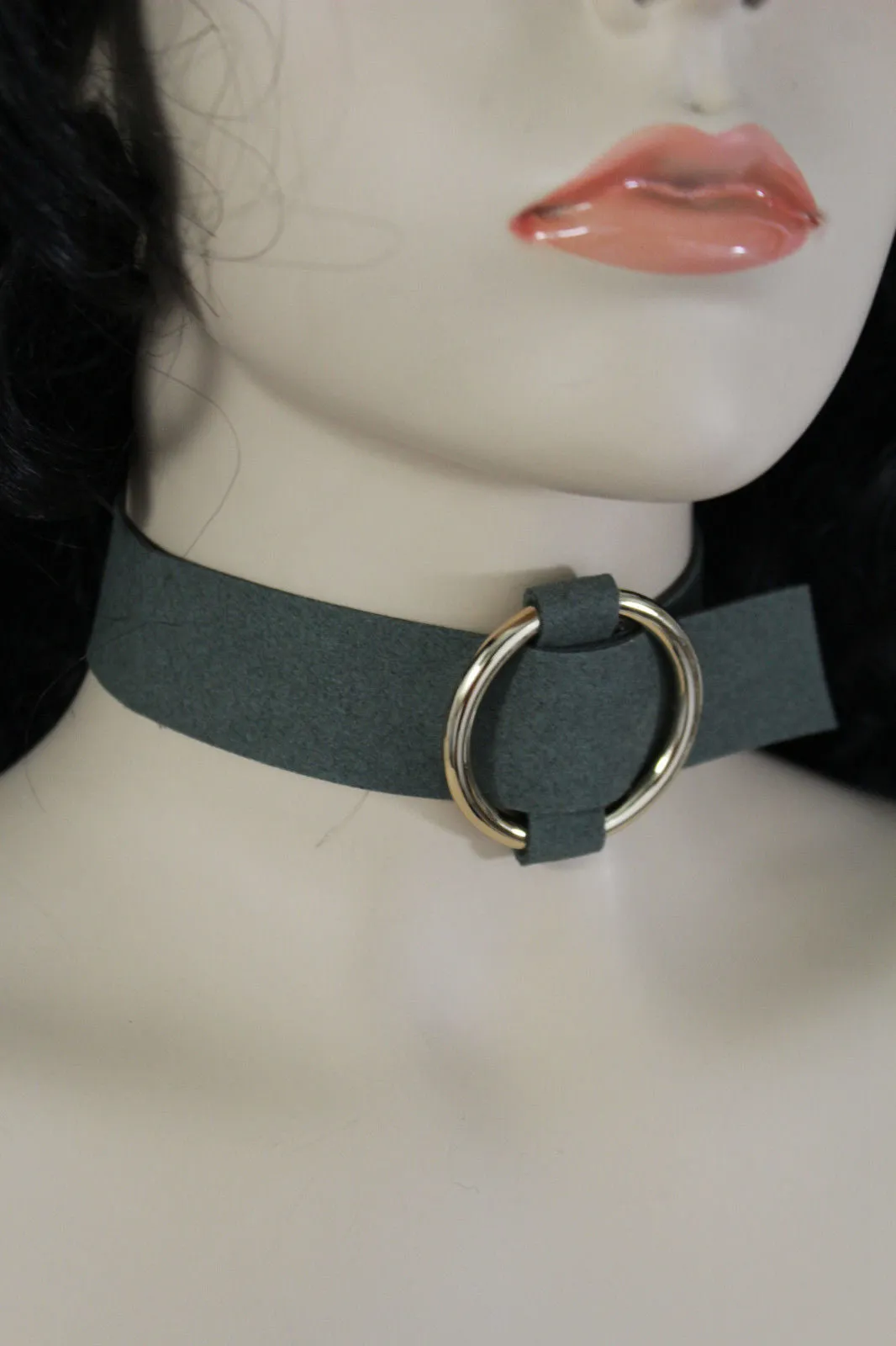 Leather Fabric Choker Necklace Ring