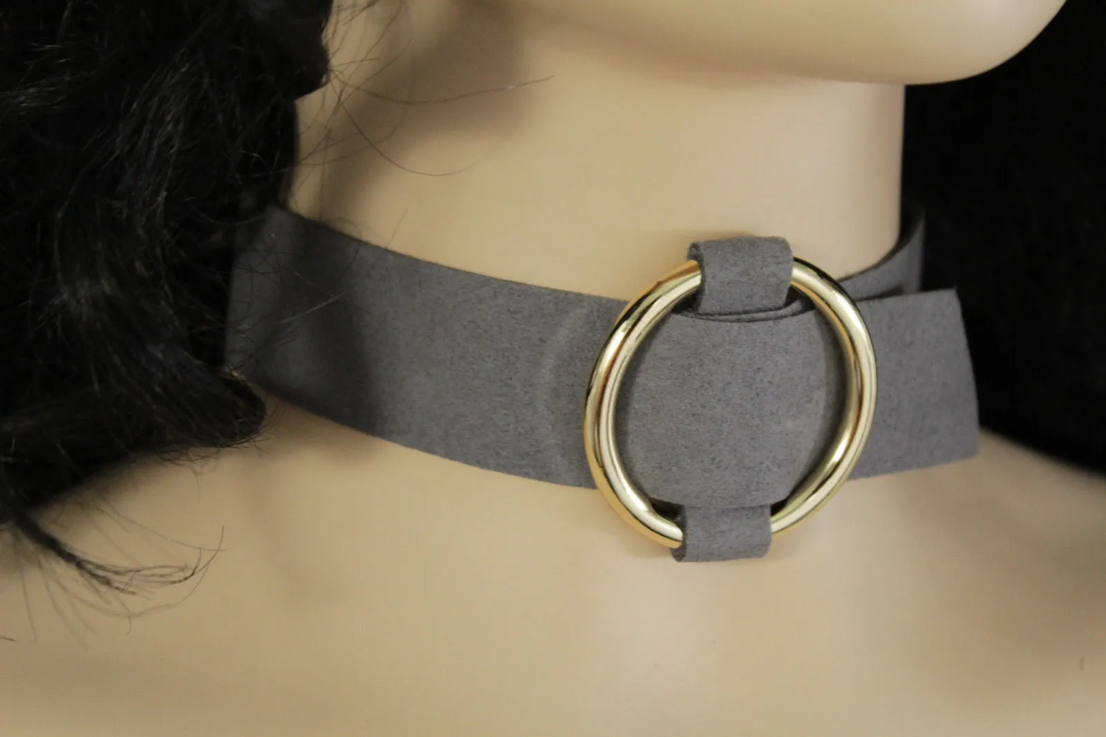 Leather Fabric Choker Necklace Ring