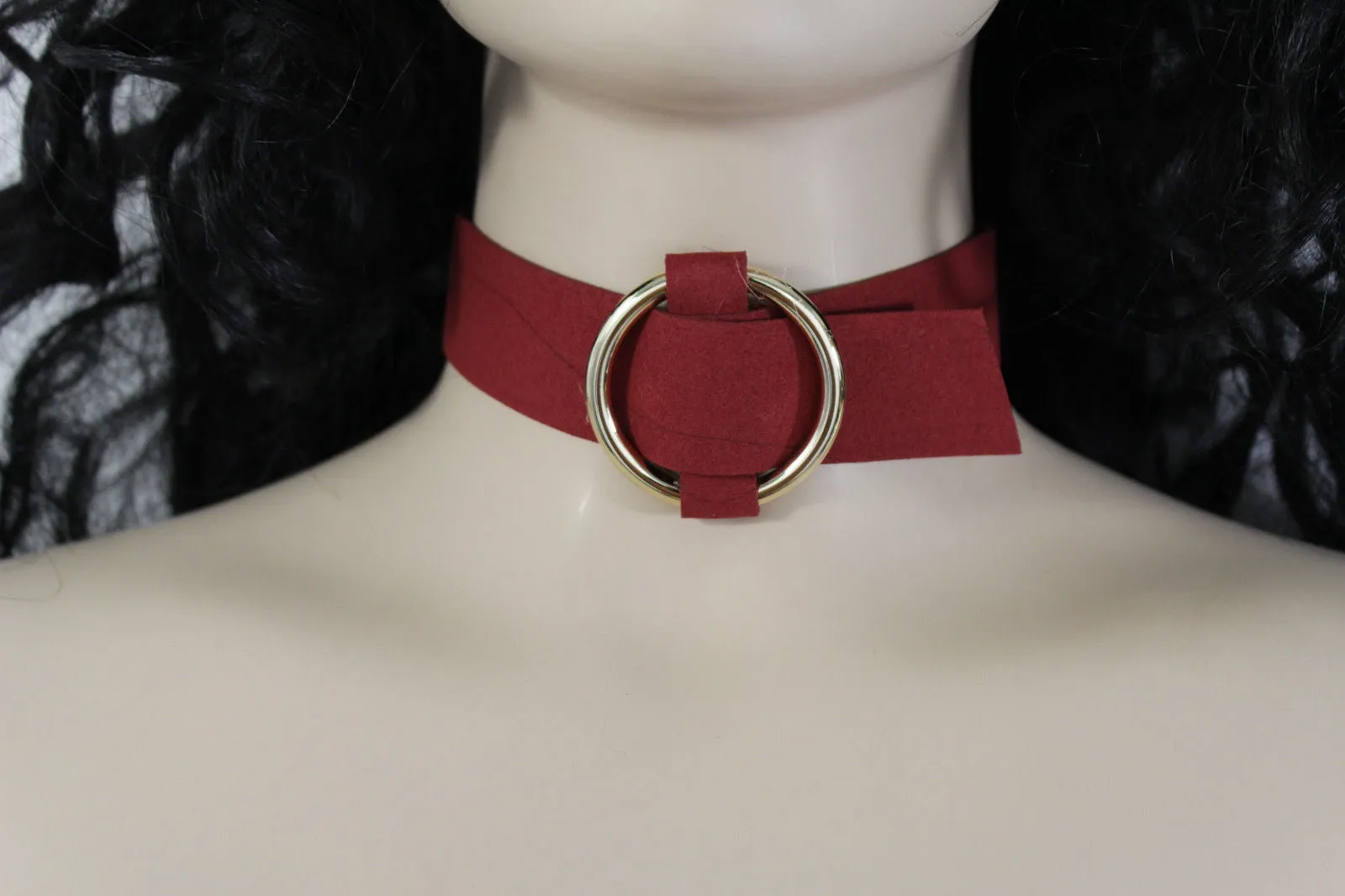 Leather Fabric Choker Necklace Ring