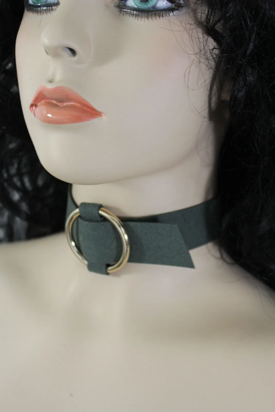 Leather Fabric Choker Necklace Ring