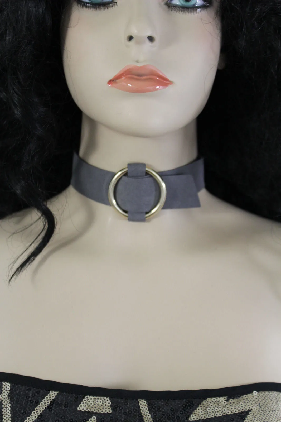 Leather Fabric Choker Necklace Ring