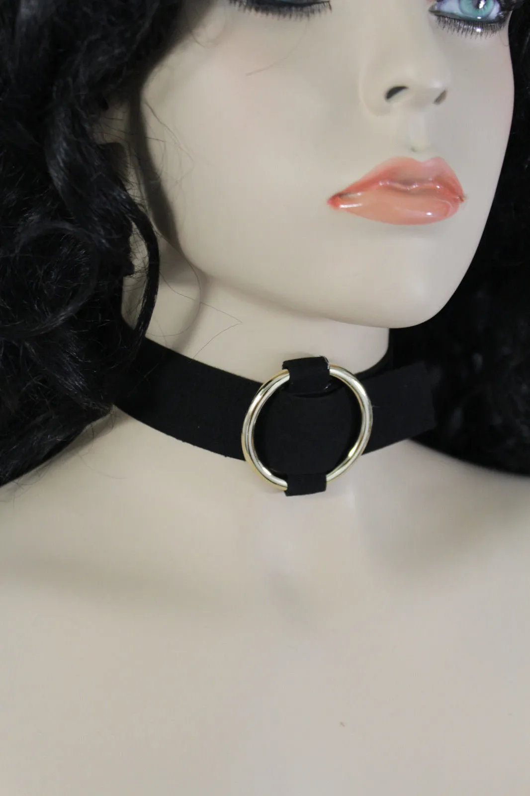 Leather Fabric Choker Necklace Ring