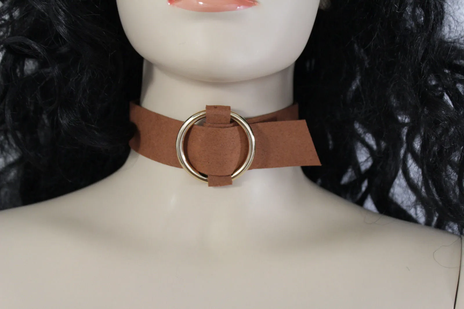 Leather Fabric Choker Necklace Ring