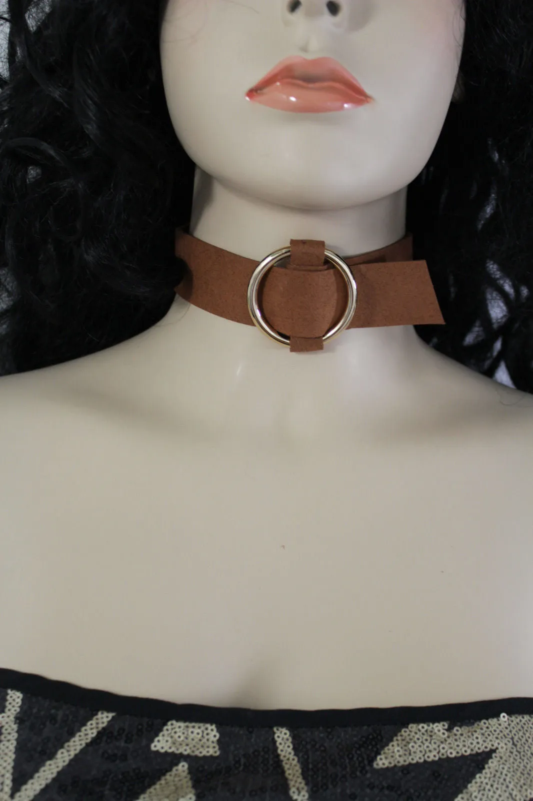 Leather Fabric Choker Necklace Ring