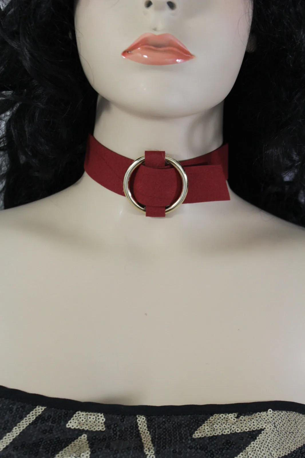 Leather Fabric Choker Necklace Ring