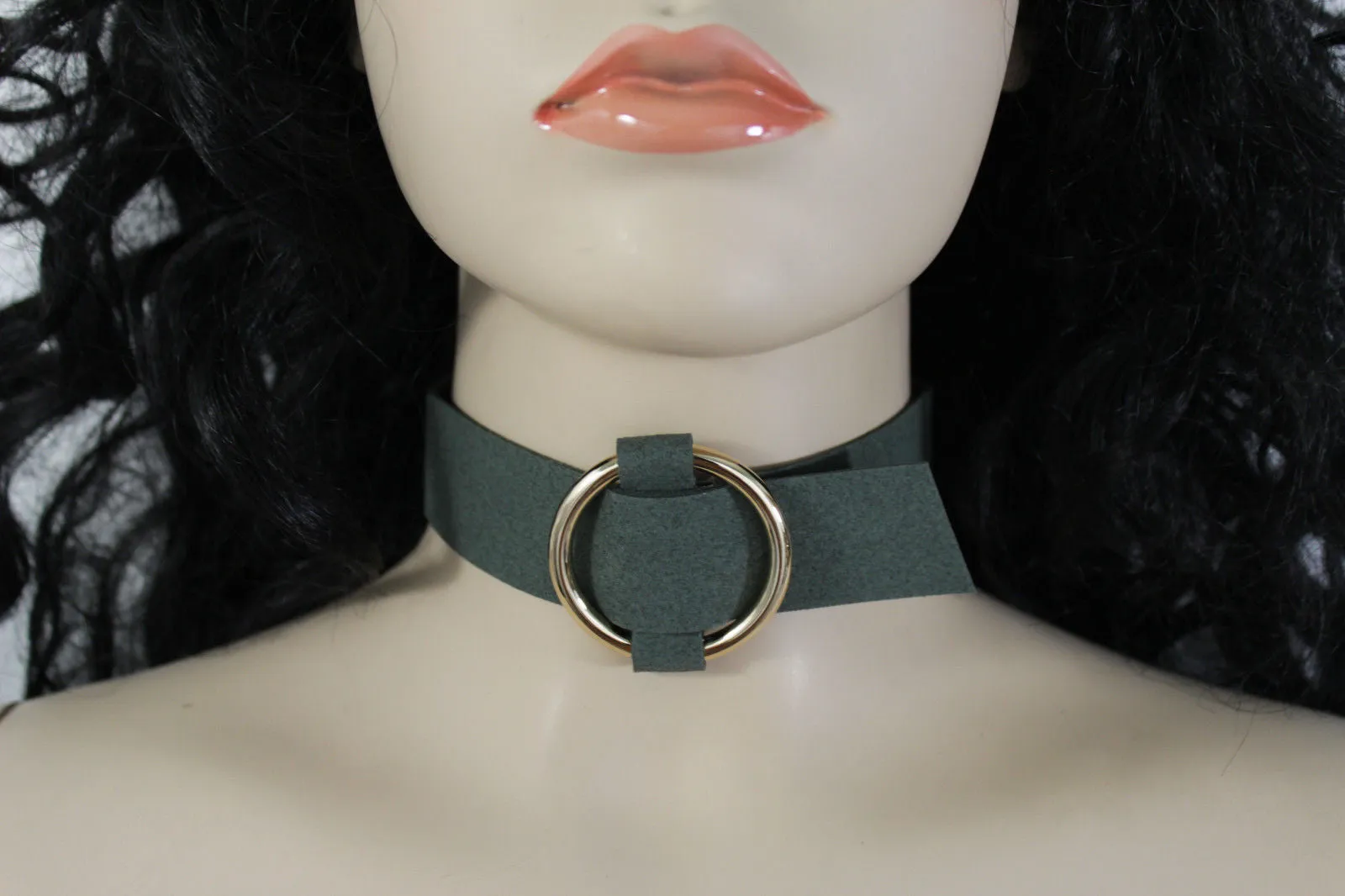 Leather Fabric Choker Necklace Ring