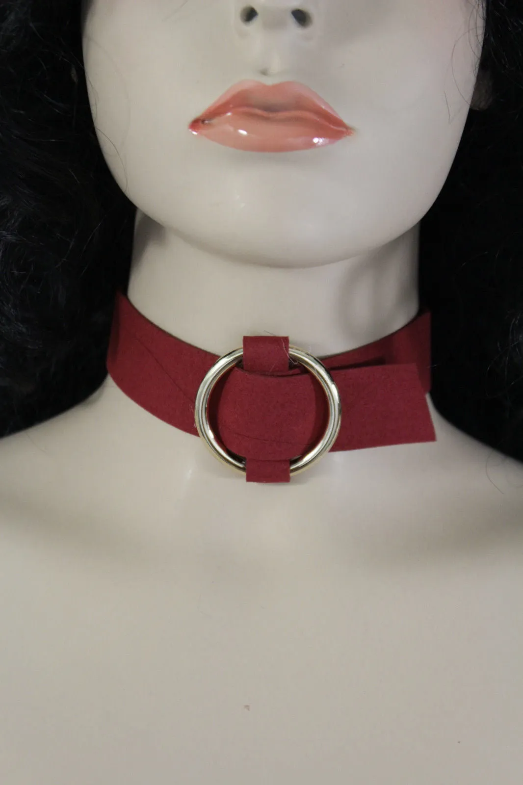 Leather Fabric Choker Necklace Ring