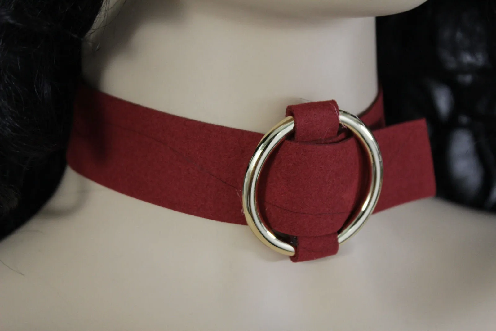 Leather Fabric Choker Necklace Ring